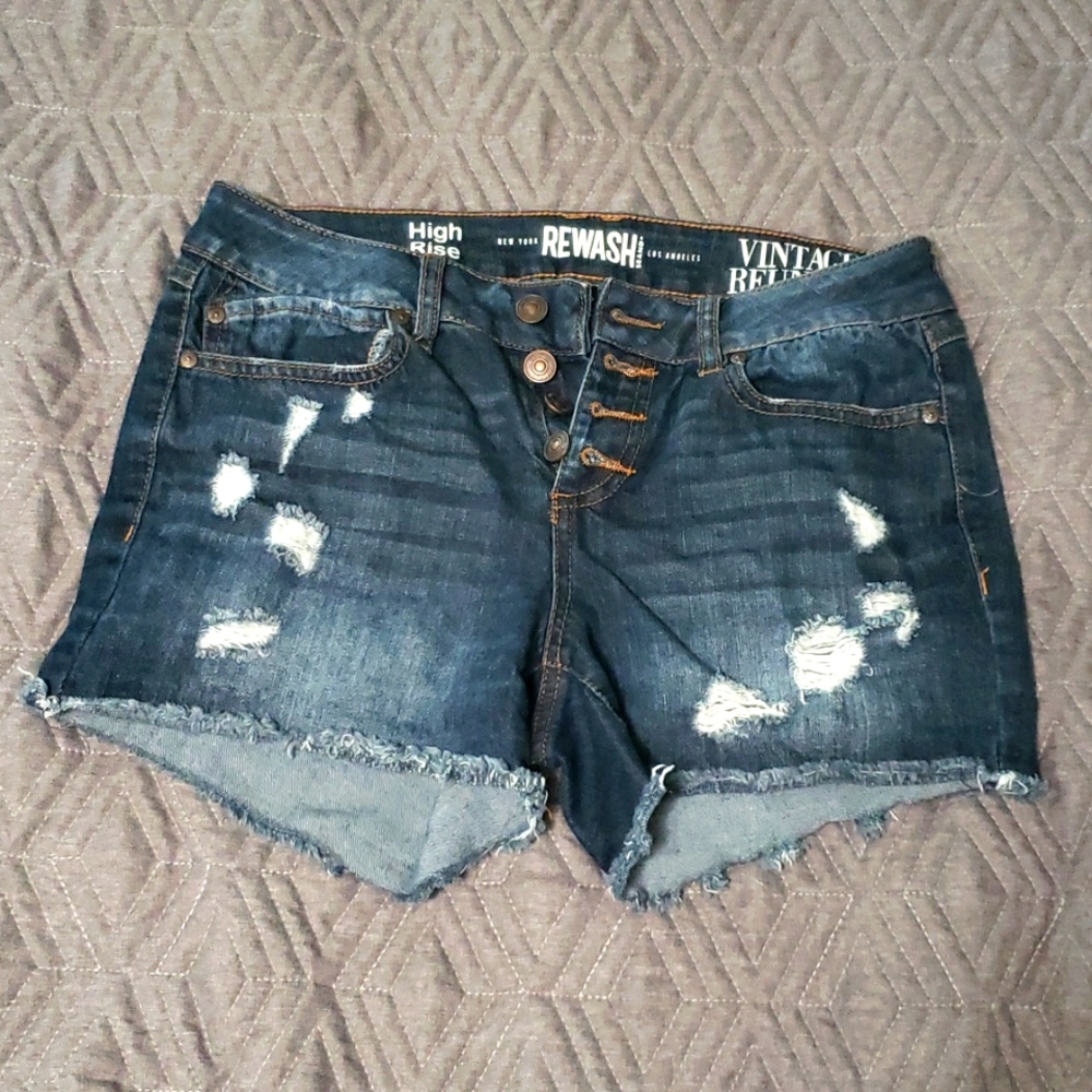 Distress Button Fly Denim Shorts